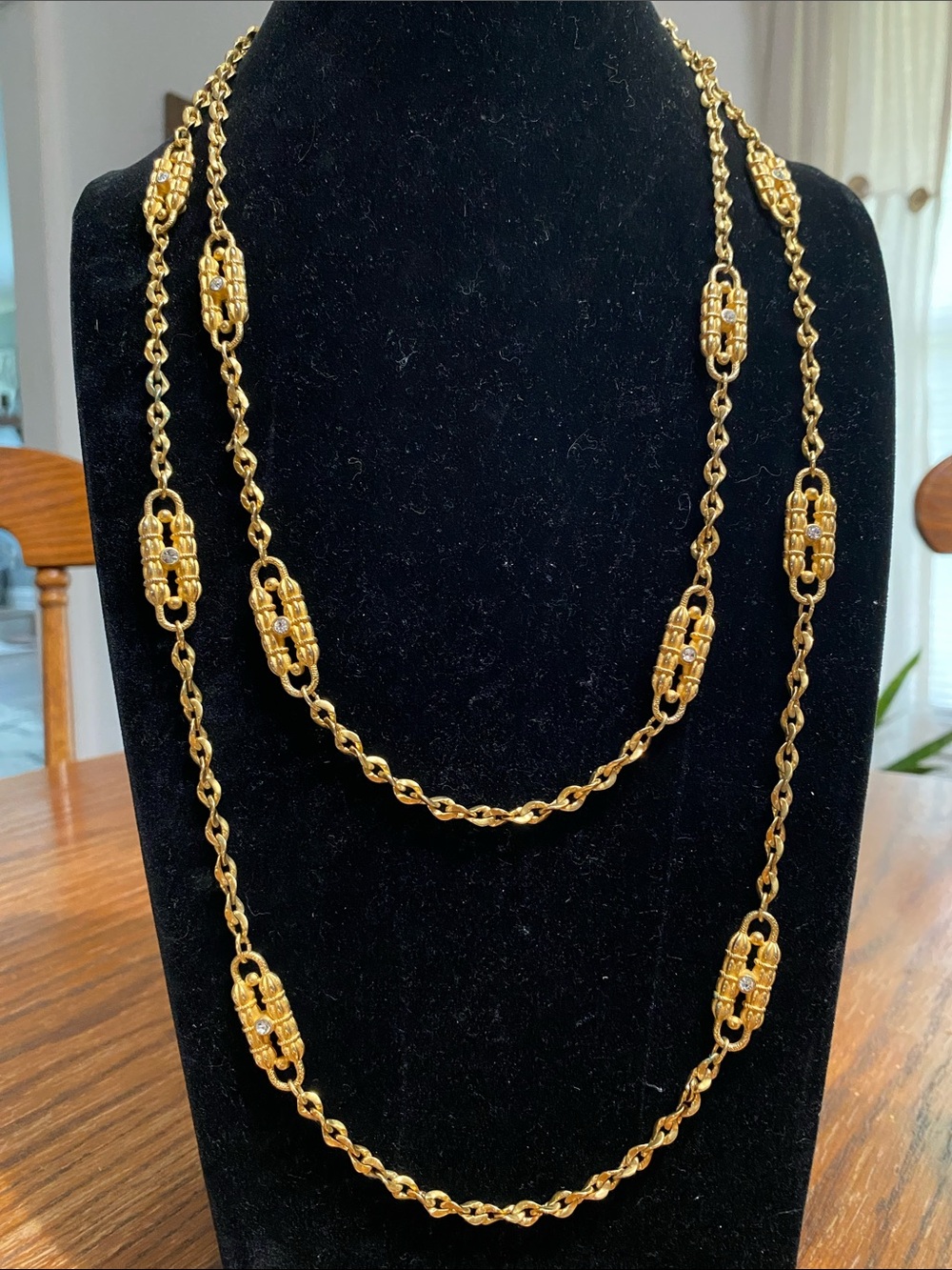 JBK Gold-Tone Long Decorative Bead Gold plated Link Necklace